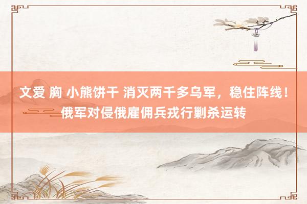 文爱 胸 小熊饼干 消灭两千多乌军，稳住阵线！俄军对侵俄雇佣兵戎行剿杀运转